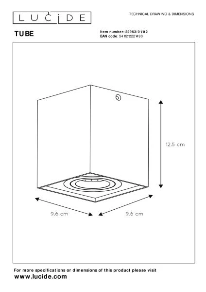 Lucide TUBE - Plafondspot - 1xGU10 - Mat Goud / Messing - technisch